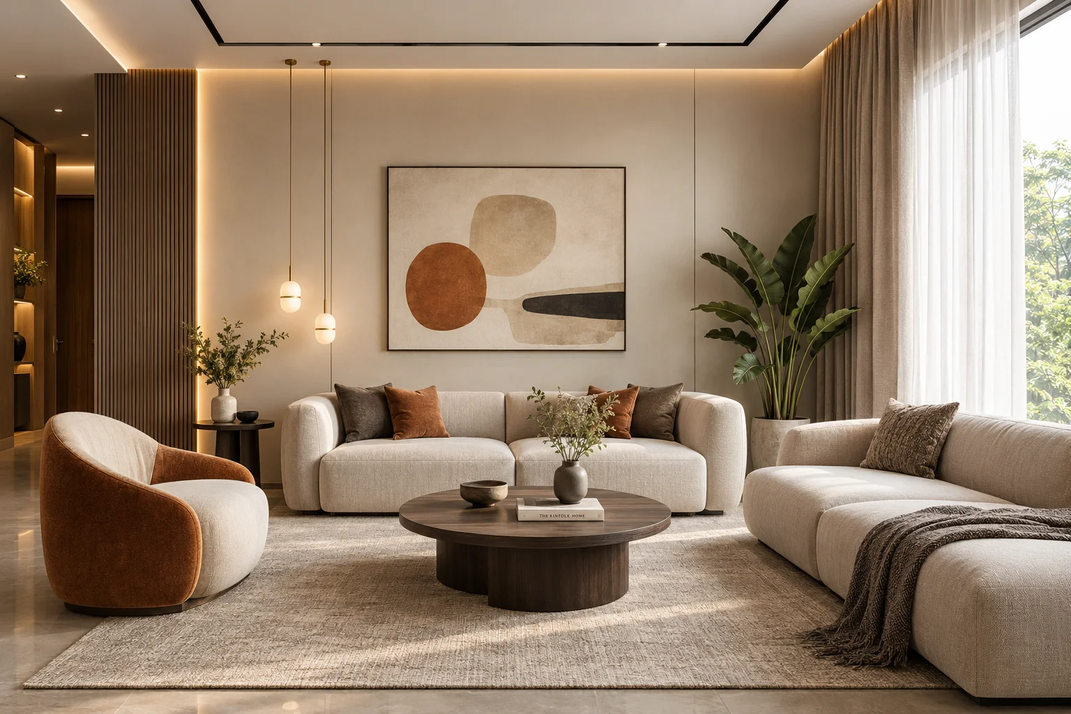 Living room interior design by Gambitz Designs in Trivandrum