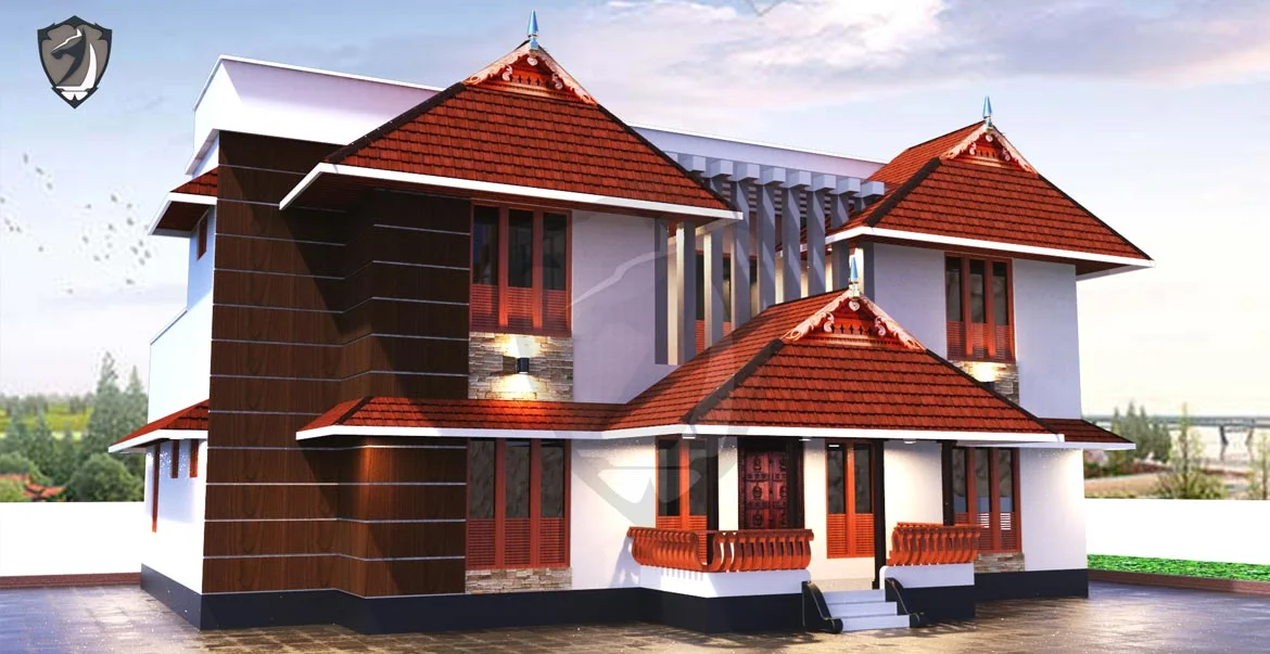 3D architectural visualisation of a Kerala home by Gambitz Designs