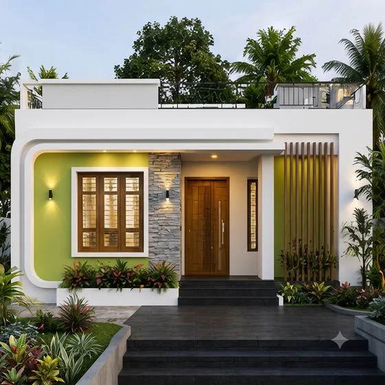 Mayilpeeli Bold Green & Stone elevation