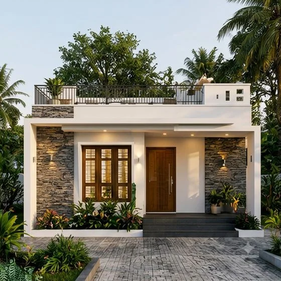 Mayilpeeli Flanking Ledgestone & Balcony elevation