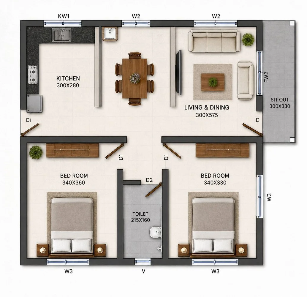 Mayilpeeli 715 sqft floor plan