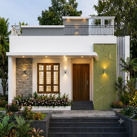 Mayilpeeli Patterned Green Wall elevation