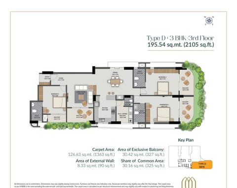 Amora Type D 3 BHK flat for sale in Maradu floor plan